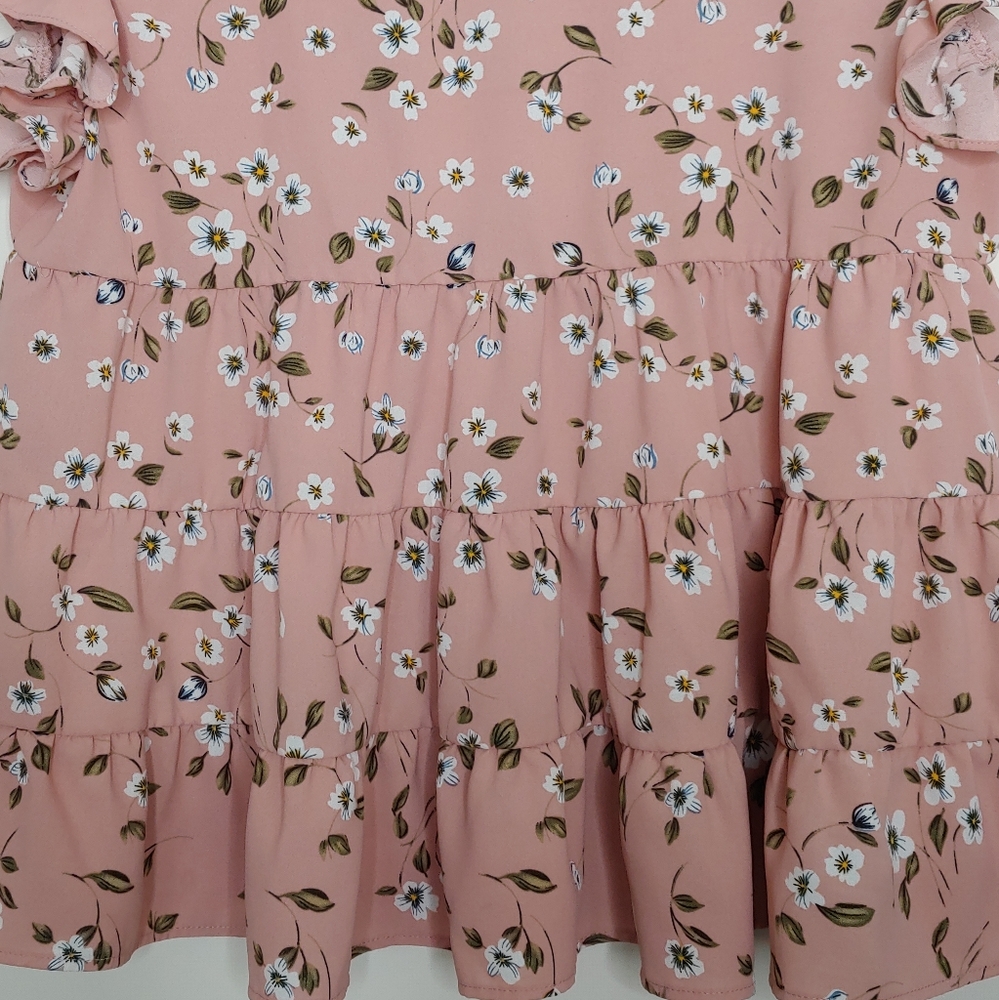Shein Women's Spring Pink Ruffled Short Sleeve Tiered Floral Blouse Size Large - Picture 10 of 15